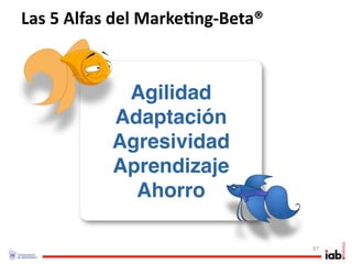 Las 5 Alfas del Marke/ng‐Beta®



            Agilidad
           Adaptación
           Agresividad
           Aprendizaje
             Ahorro

                                 97
 