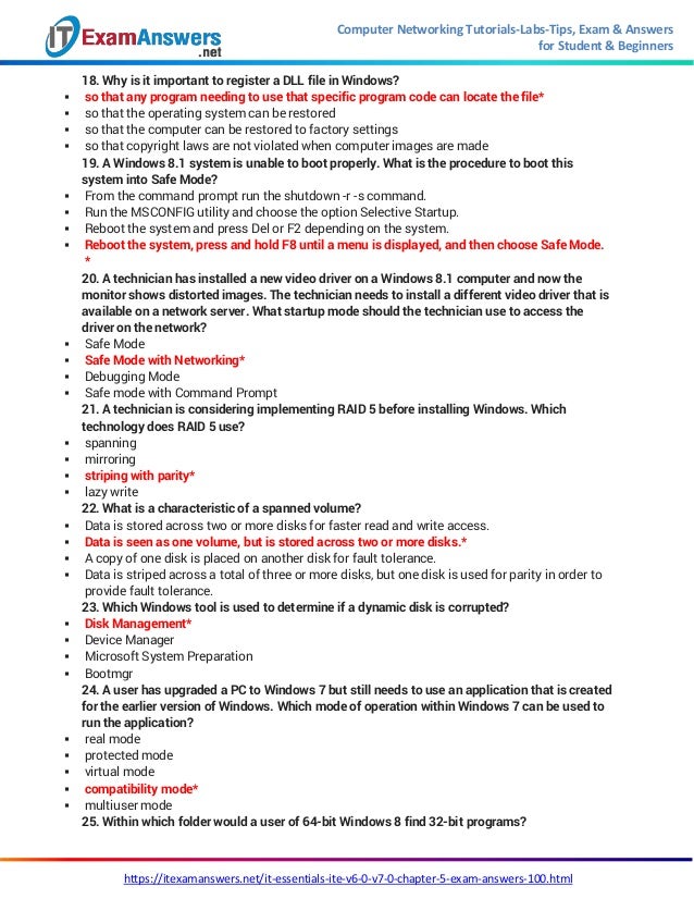 It Essentials Version 7 0 Ite Chapter 5 Exam Answers