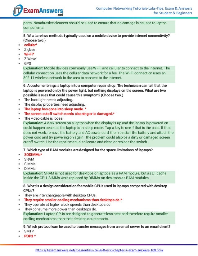 IT Essentials (Version 7.0) ITE Chapter 7 Exam Answers