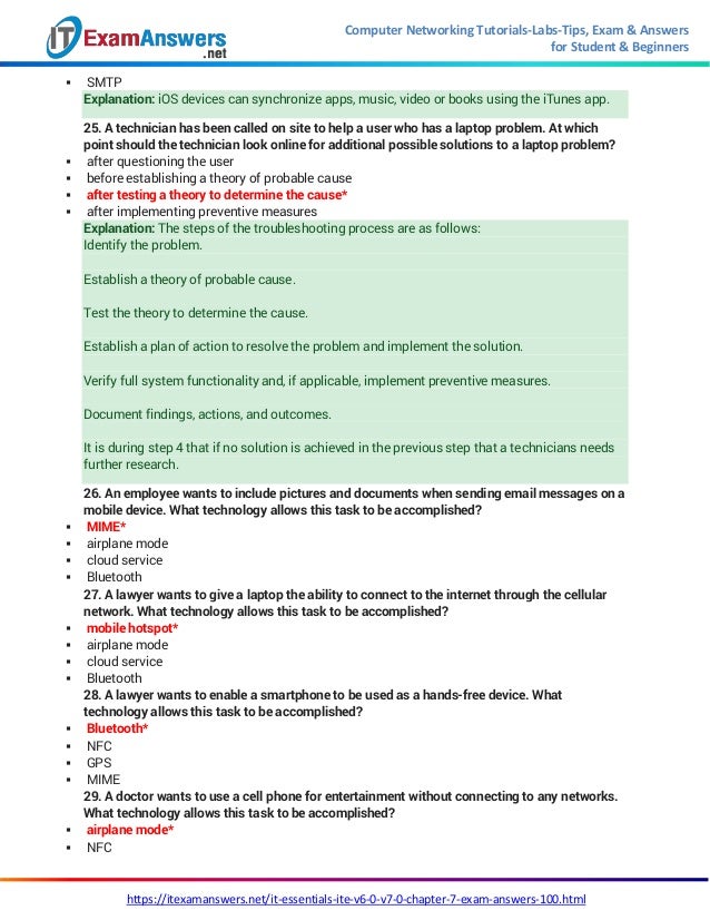 IT Essentials (Version 7.0) ITE Chapter 7 Exam Answers