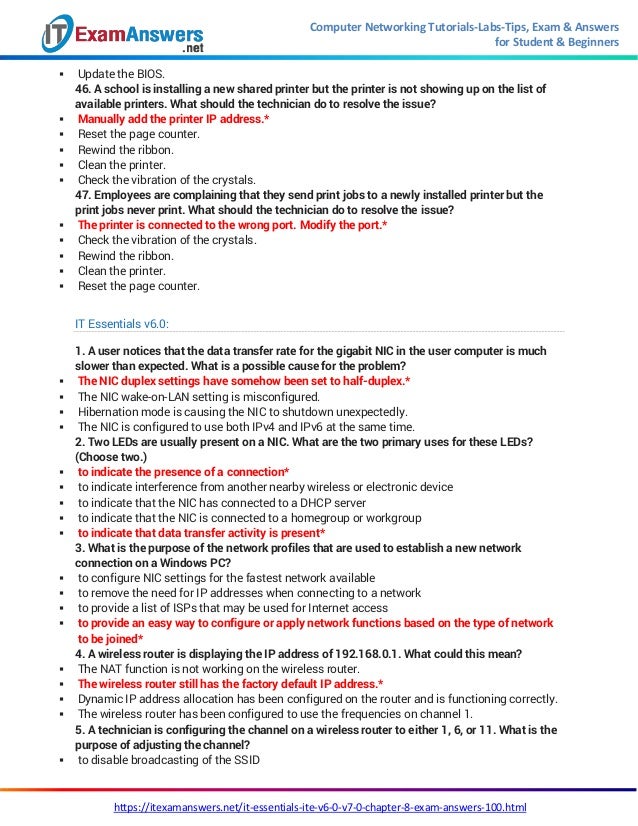 Ite Chapter 8 Exam Answers