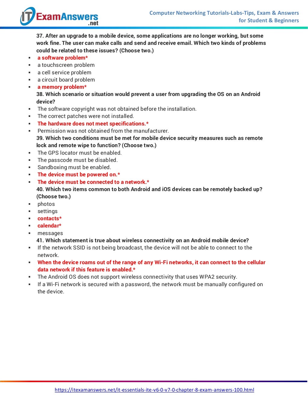 IT Essentials Version 7 0 ITE Chapter 8 Exam Answers