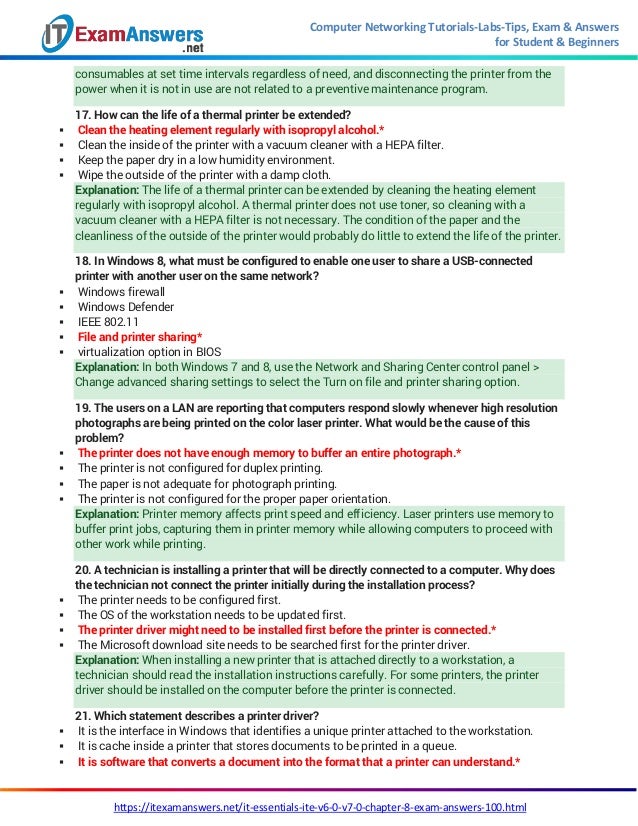 It Essentials Version 7 0 Ite Chapter 8 Exam Answers