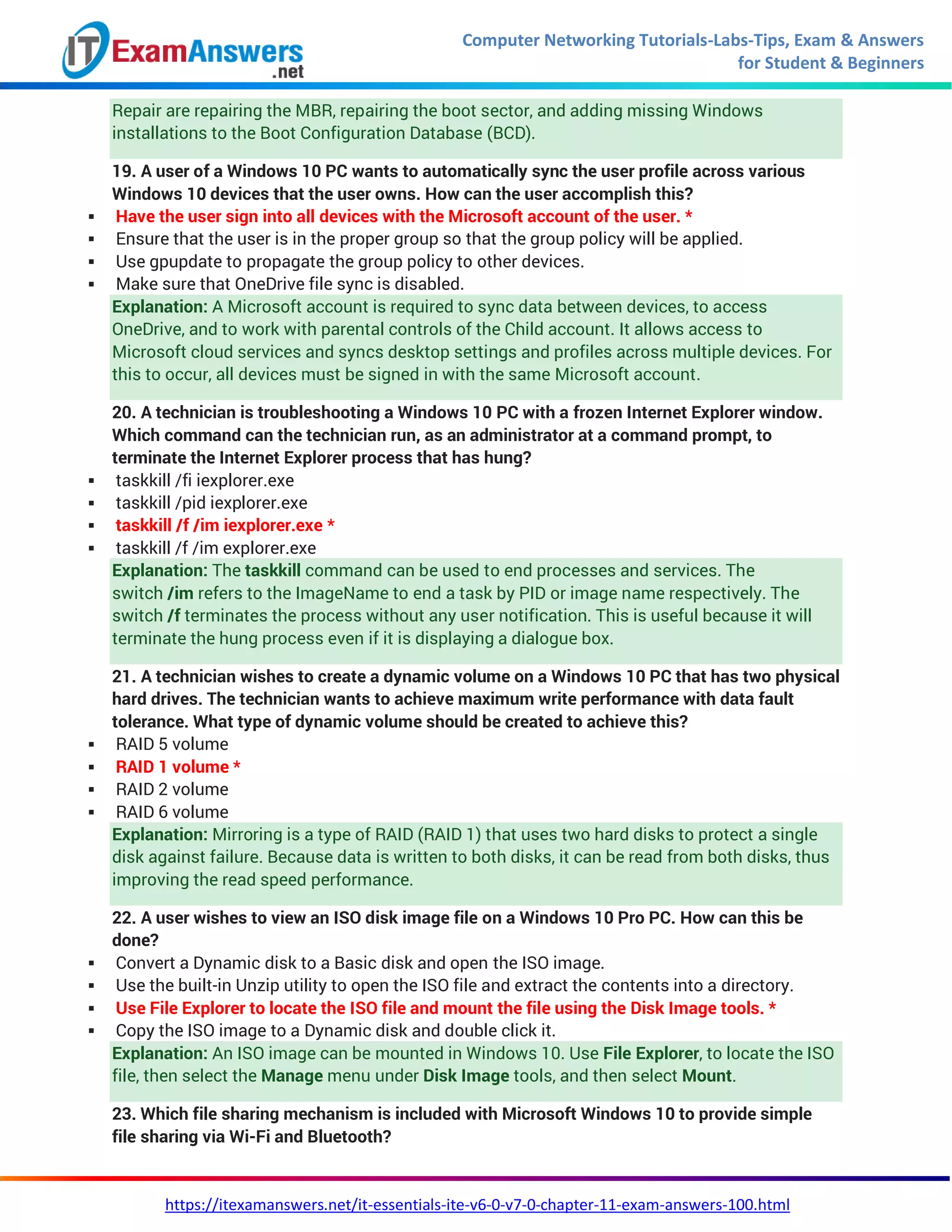 It essentials version 7 0 ite chapter 11 exam answers pdf