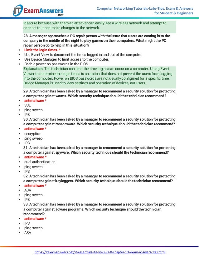 IT Essentials Version 7 0 ITE Chapter 13 Exam Answers