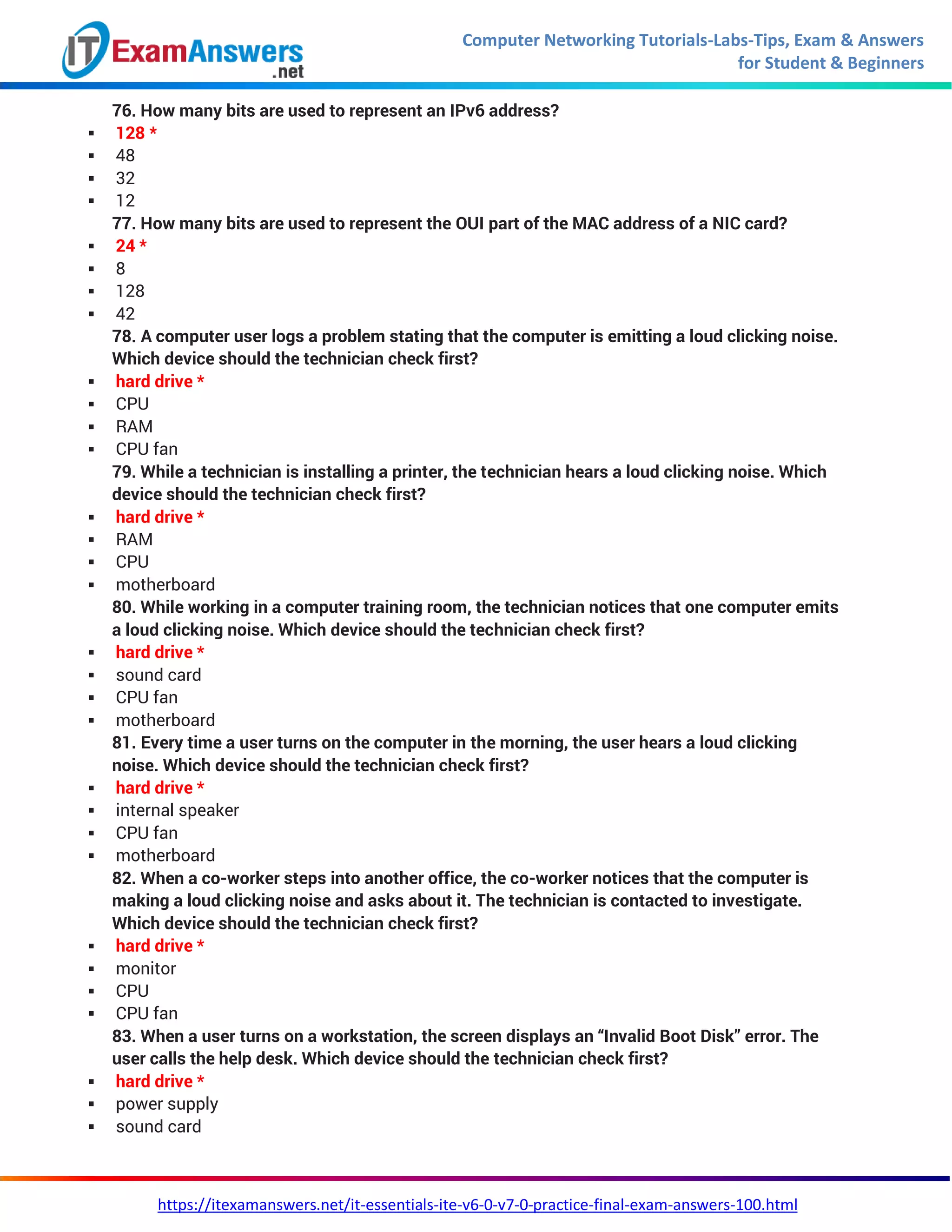 IT Essentials (Version 7.0) - ITE Practice Final Exam Answers | PDF