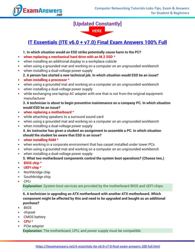 IT Essentials (Version 7.0) ITE Final Exam Answers PDF