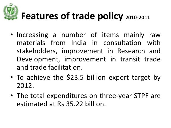 impact of trade policy of Pakistan on imports and exports of Pakistan