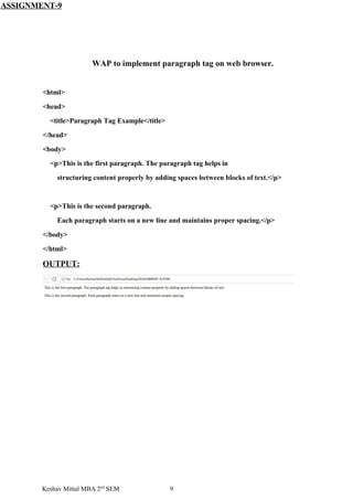 Tag In Introduction Paragraph Example IT in HTML FILE FOR MBA 2nd sem Students | DOCX