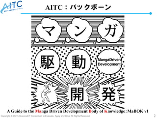 Copyright © 2021 Advanced IT Consortium to Evaluate, Apply and Drive All Rights Reserved. 2
AITC：バックボーン
A Guide to the Manga Driven Development Body of Knowledge：MaBOK v1
 
