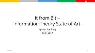 It from Bit –
Information Theory State of Art.
Nguyen The Trung
05.01.2017
1/4/2017 1
 