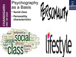 Psychography
as a Basis
• Social class
• Personality
characteristics
 