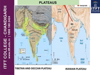 PLATEAUS
TIBETAN AND DECCAN PLATEAU IRANIAN PLATEAU
 