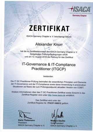IT-Governance & IT-Compliance Practitioner (ITGCP) ITGCP_160812