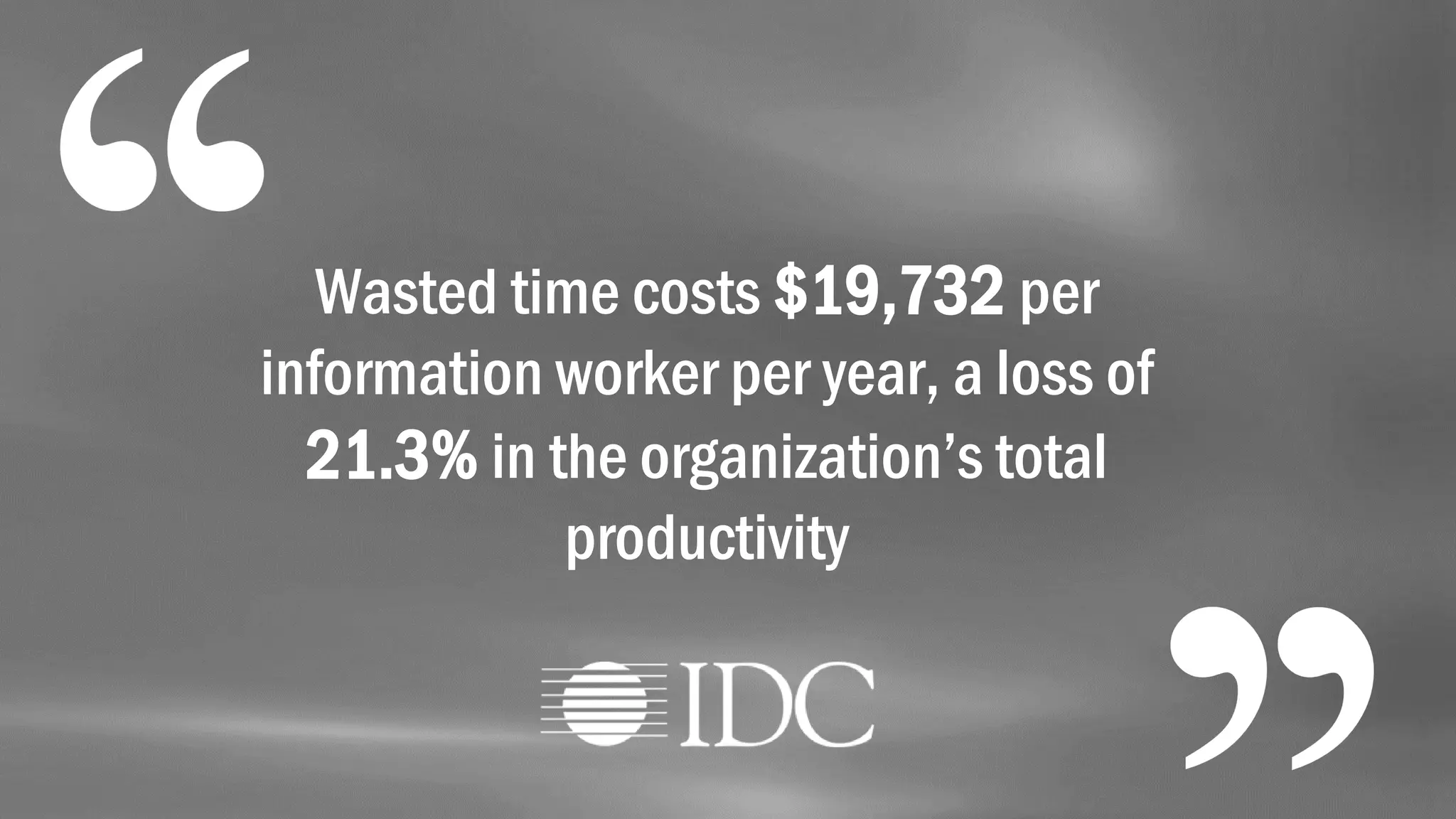 Wasted time costs $19,732 per
information worker per year, a loss of
21.3% in the organization’s total
productivity
 