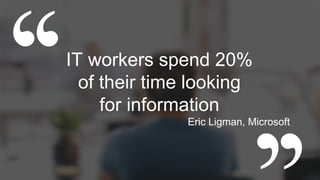 IT workers spend 20%
of their time looking
for information
Eric Ligman, Microsoft
 
