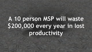A 10 person MSP will waste
$200,000 every year in lost
productivity
 