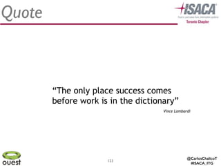 @CarlosChalicoT
#ISACA_ITG
123
Quote
“The only place success comes
before work is in the dictionary”
Vince Lombardi
 