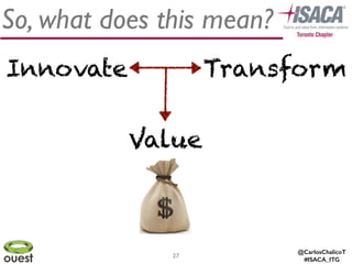 @CarlosChalicoT
#ISACA_ITG
27
So, what does this mean?
Innovate Transform
Value
 