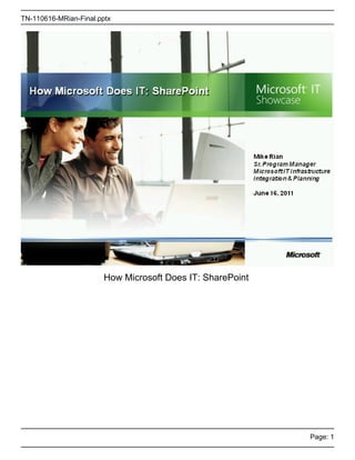 TN-110616-MRian-Final.pptx




                        How Microsoft Does IT: SharePoint




                                                            Page: 1
 