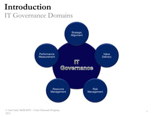 IT Governance is one of the most effective cure to IT project failures.? Amr Said, MsM-RITI C Cairo Outreach Program, 2011.5Importance of IT to the Delivery of the Business Strategy and VisionSource: ITGI, 2011