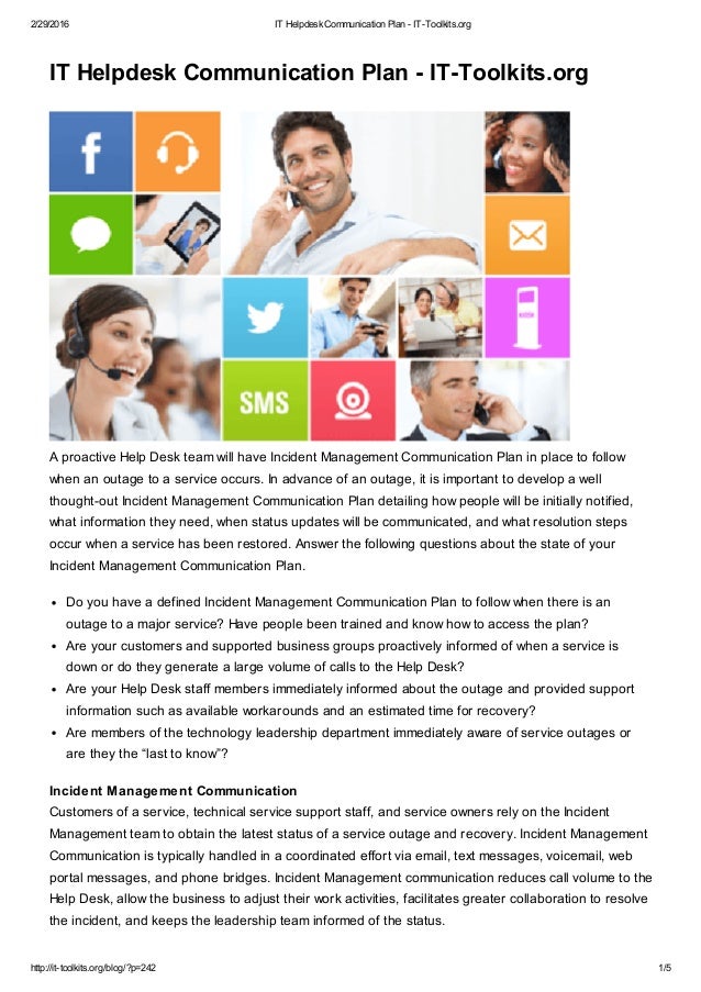 It Helpdesk Communication Plan It Toolkits