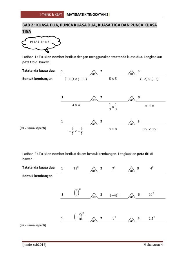 Latihan Ithink and kbat math form 2