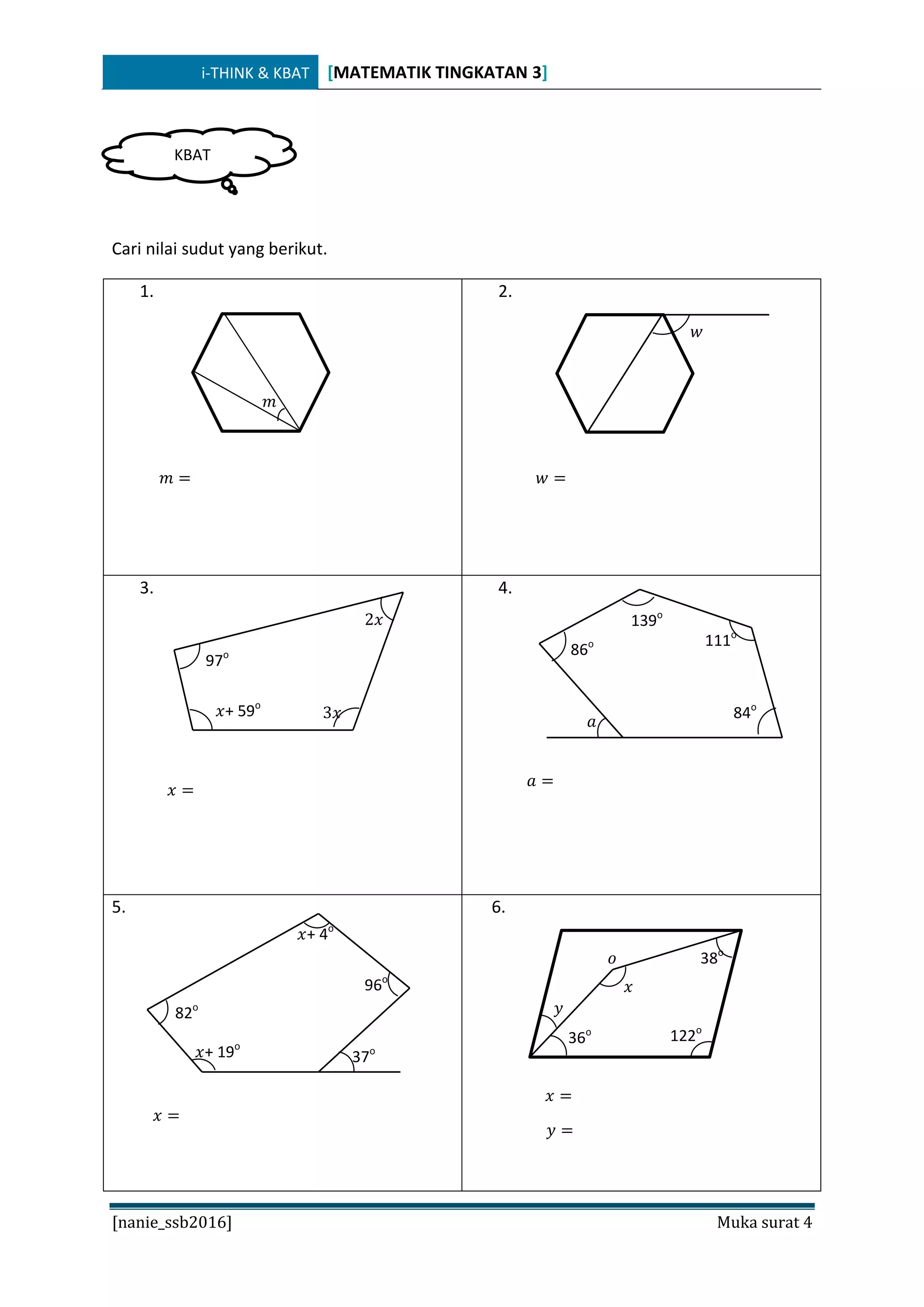 Latihan Ithink and kbat math form 3 | PDF