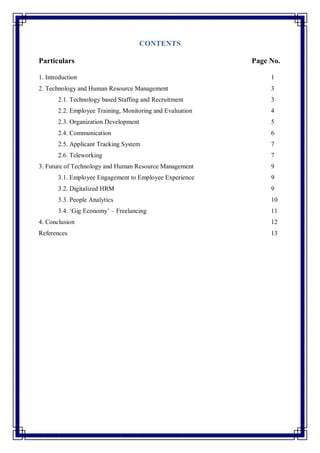 A Report On The Influence Of Technology On Human Resource Management | PDF