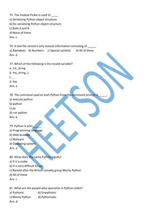 ITI COPA Python MCQ Most Important New Question | PDF