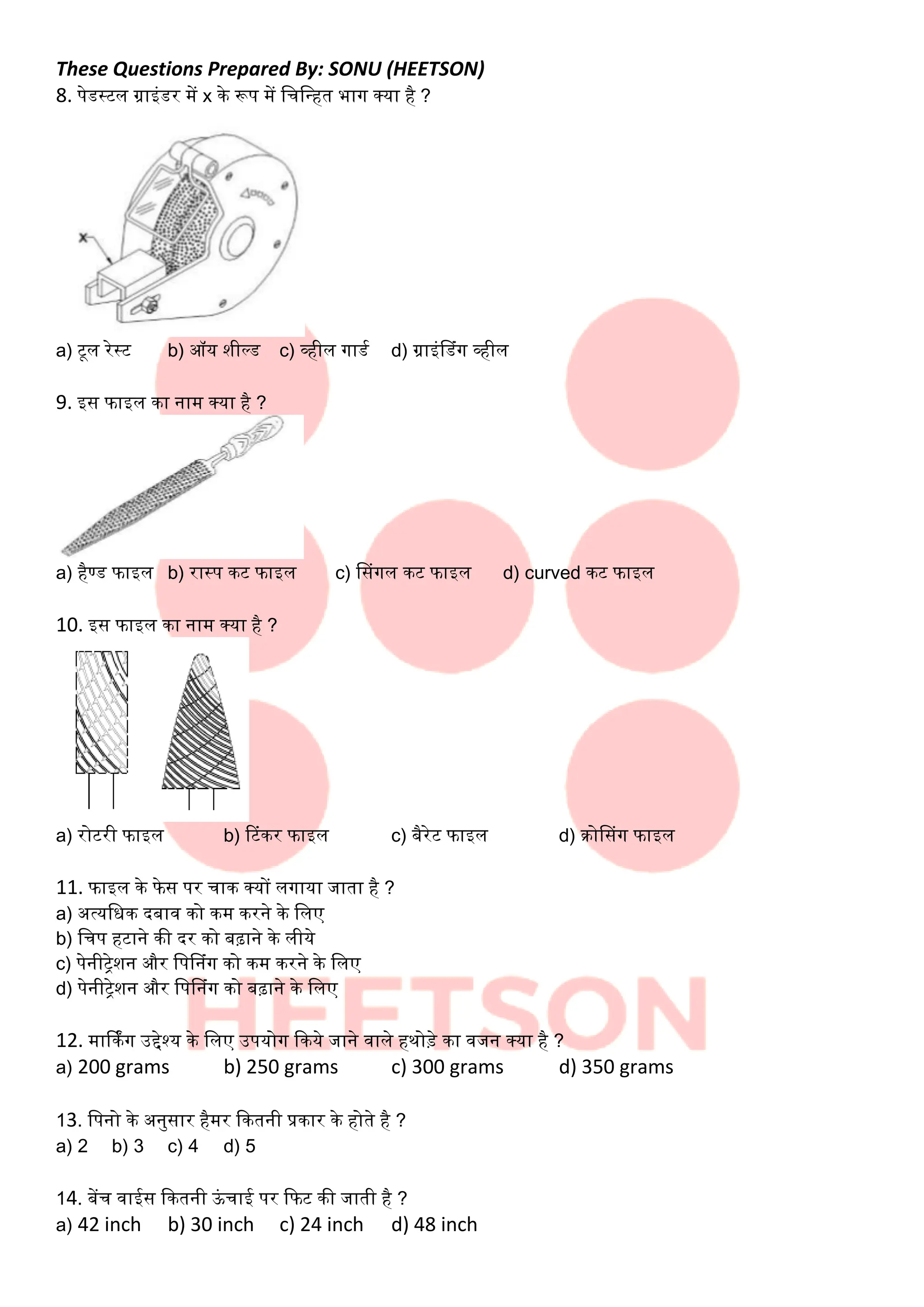 ITI Fitter Question Bank Tools Related MCQ | PDF