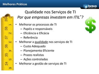 Qualidade nos Serviços de TIIT Infrastructure LibraryMelhores PráticasReconhecida mundialmente e utilizada por milhares de empresas como: