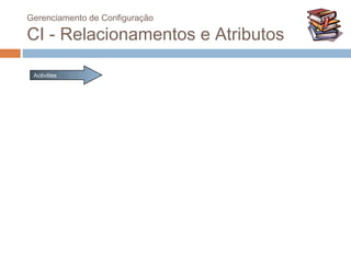 Gerenciamento de Configuração

CI - Relacionamentos e Atributos

 Activities
 