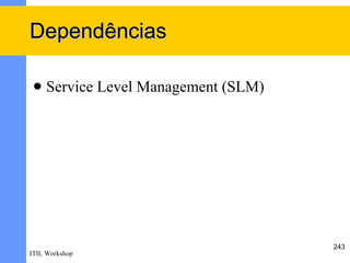 Dependências

    Service Level Management (SLM)




                                      243
ITIL Workshop
 