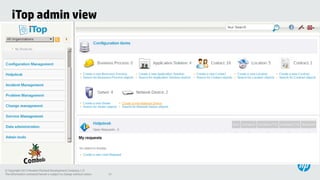 iTop admin view

© Copyright 2013 Hewlett-Packard Development Company, L.P.
The information contained herein is subject to change without notice.

21

 