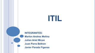 ITIL
INTEGRANTES:
Marlon Andres Molina

Julian Ariel Mican
Juan Parra Beltran
Javier Parada Figeroa

 