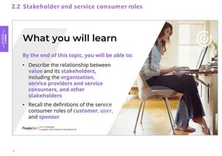 Module
2
Key
concepts
of
service
management
2.2 Stakeholder and service consumer roles
20
 