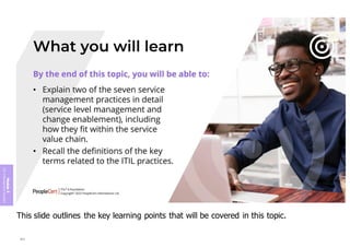 Module
5
ITIL
4
Management
practices
This slide outlines the key learning points that will be covered in this topic.
384
 