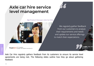 Module
5
ITIL
4
Management
practices
Axle Car Hire regularly gathers feedback from its customers to ensure its service level
agreements are being met. The following slides outline how they go about gathering
feedback.
400
 