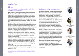 Appendix
1
Handouts
/
Activity
sheets
Appendix
1
Handouts
/
Activity
sheets
Axle Car Hire employees
As previously mentioned, there are several members of
this team who share their experiences throughout the
course. They provide the real-world examples and an
opportunity for learner discussion. This is another
reason whyit is a good idea for the learners to read out
the text. Here are the four key team members:
Henri Is the new CIO of Axle Car Hire. He is a successful
business executive who is prepared to shake things up.
He believes in an integrated approach to ITSM.
Su Is the Axle Car Hire product manager for travel
experience and has worked for Axle for the past five
years.Su is smart, meticulous,and passionate about the
environment.
Radhika Is the Axle Car Hire IT business analyst, and it is
her job to understand the user requirements of Axle Car
Hire staff and customers. She is inquisitive and energetic
and strives to maintain a positive relationship with all
her customers, both internal and external. Radhika
works mostly on discovery and planning activities, rather
than in IT operations. She asks a lot of questions and is
great at spotting patterns and trends.
Marco Is the Axle Car Hire IT delivery manager. He is
process-driven and continually references the ITIL
framework to help him manage positive service
relationships. However, Marco has had little exposure to
a blended or collaborative approach to service
management.
Henri,
CIO Axle Car
Hire
Su,
Axle Car Hire Project
Manager
Radhika,
Axle Car Hire IT Business
Analyst
Marco,
Axle Car Hire IT Delivery
Manager
Axle Car
Hire
Here is a bit of a background to Axle Car
Hire and its situation:
Axle Car Hire is a global company, with its headquarters based in
Seattle. Axle was formed 10 years ago and currently employs
approximately 400 staff across Europe,the US, and Asia-Pacific.
Initially, the company experienced strong growth and consistently
high customer satisfaction ratings. For the first six years,repeat
business accounted for around 30% of all bookings. Shareholders
could expecthandsome quarterly dividends. However, over the past
four
years, the company has experienced a downturn. Customer
satisfaction ratingshave consistently declined and repeat bookings
are rare. Competitors are offering new and innovative options to
traditional vehicle hire. Carpooling, ride-share, and driverless cars are
big draws. Customers have also come to expect online and app
interfaces as standard for the company’s services. In this evolving
market, Axle Car Hire faces an uncertain future.
The board is keen to improve customer satisfaction levels. They
want to attract and retain customers and improve the company’s
bottom line. They have appointed a new CIO, Henri. Henri was
chosen for his experience
in digitalized services and his track record in successful, large-scale
IT transformations. He understands the impact of digital service
offerings, not only for customer satisfaction levels, but also for
employee retention rates. Henri’s strong background in ITIL and
ITSM means that he values ITILcertification, and his hiring policy
reflects this.
Having worked with DesignThinking,DevOps,and Agile
methodologies, he believes sustainable business requires a blended
approach to ITSM.
Henri is keen to see how his team can redefine the car-hire experience
and ensure that Axle Car Hire is the first choice for new and existing
customers.
453
 
