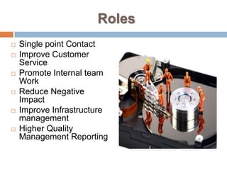 ObjectivesLog all incidents & requests First Line SupportHandling Escalation ProcessCustomer CommunicationsSatisfaction Surveys