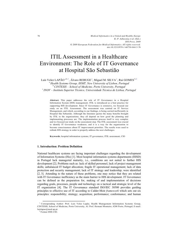 Itil Assessment In A Healthcare Environment The Role Of It Governance