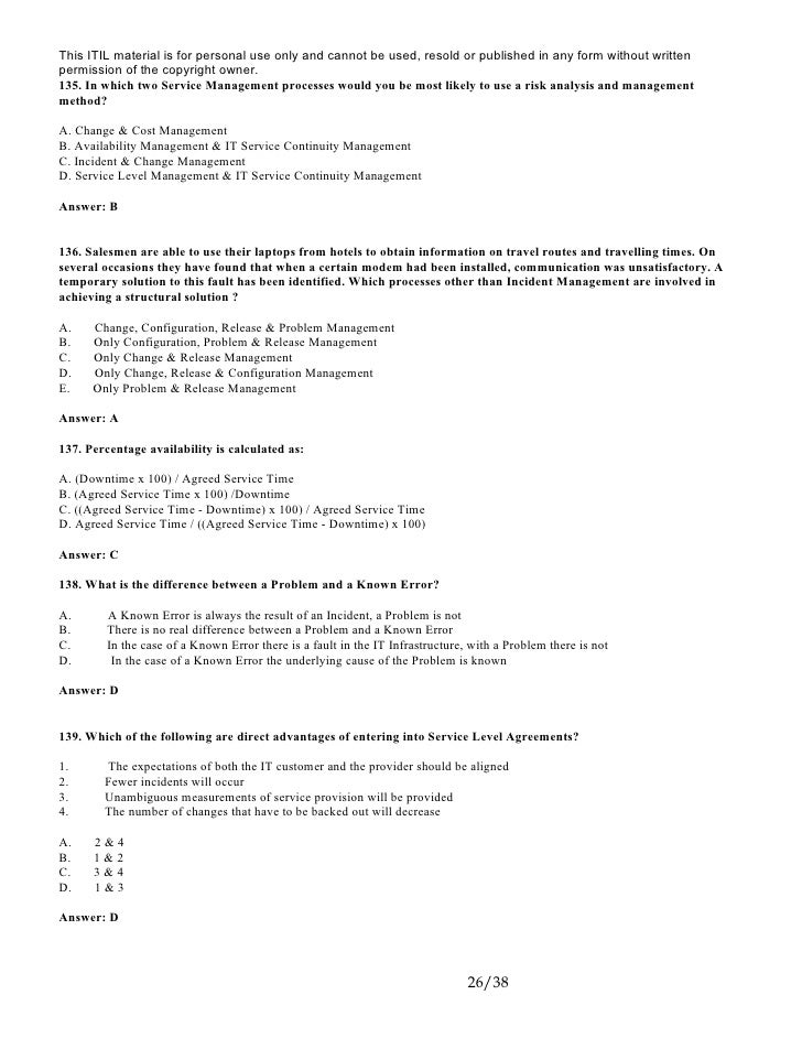 Itil Foundation V2 200 Sample Questions