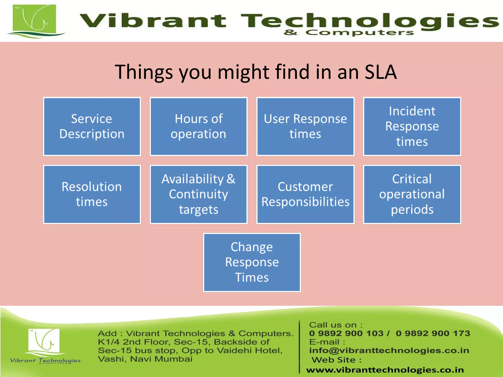 Things you might find in an SLA
 