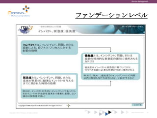 Service Management




                                                    ファンデーションレベル




Copyright © 2012 ITpreneurs. All rights reserved.           www.ITpreneurs.com   12
 