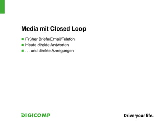 Media mit Closed Loop
 Früher Briefe/Email/Telefon
 Heute direkte Antworten
 … und direkte Anregungen
 