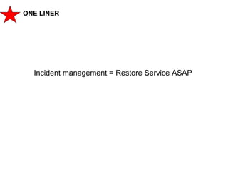 209
CLENT NAME | TITLE HERE | DATE HERE
ONE LINER
Incident management = Restore Service ASAP
 