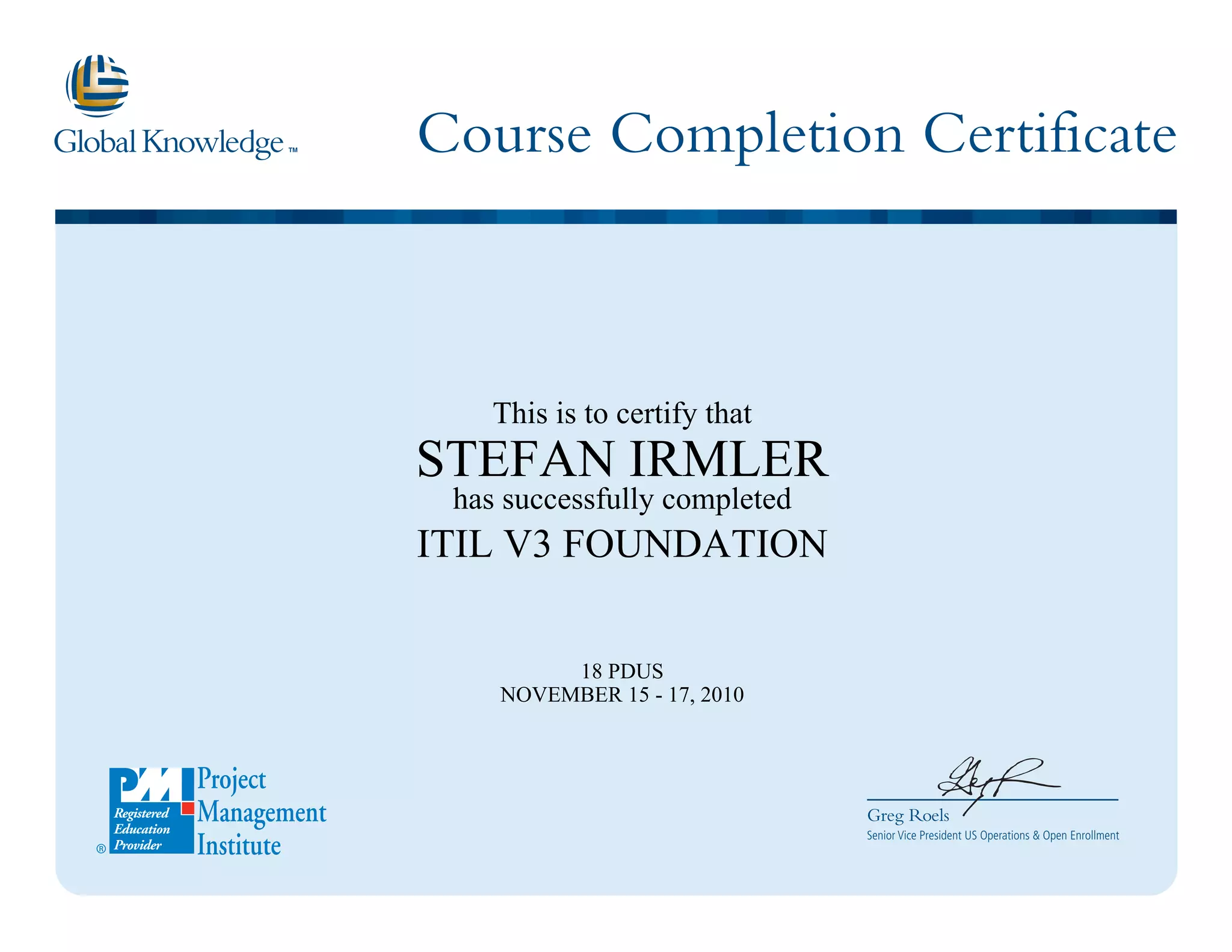 ITIL V3 Foundation Certificate PDF ITIL V3 Foundation Certificate PDF