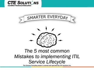 The 5 most common
Mistakes to implementing ITIL
Service Lifecycle
The Smarter Everyday project is owned and operated by CTE Solutions Inc.

 