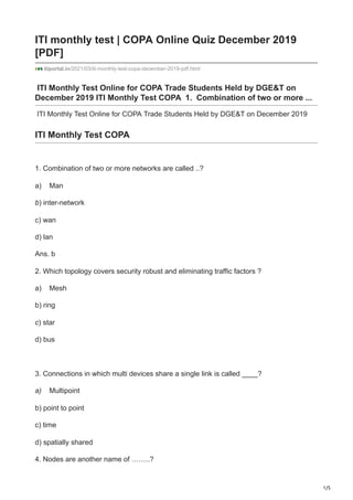 ITI monthly test COPA Online Quiz December 2019 PDF | PDF